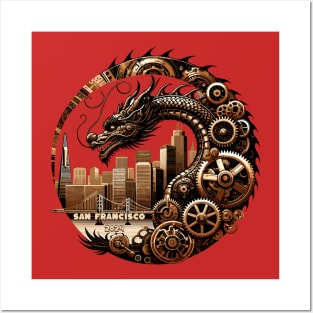 Steampunk Dragon Over San Francisco- Lunar New Year 2024 Posters and Art